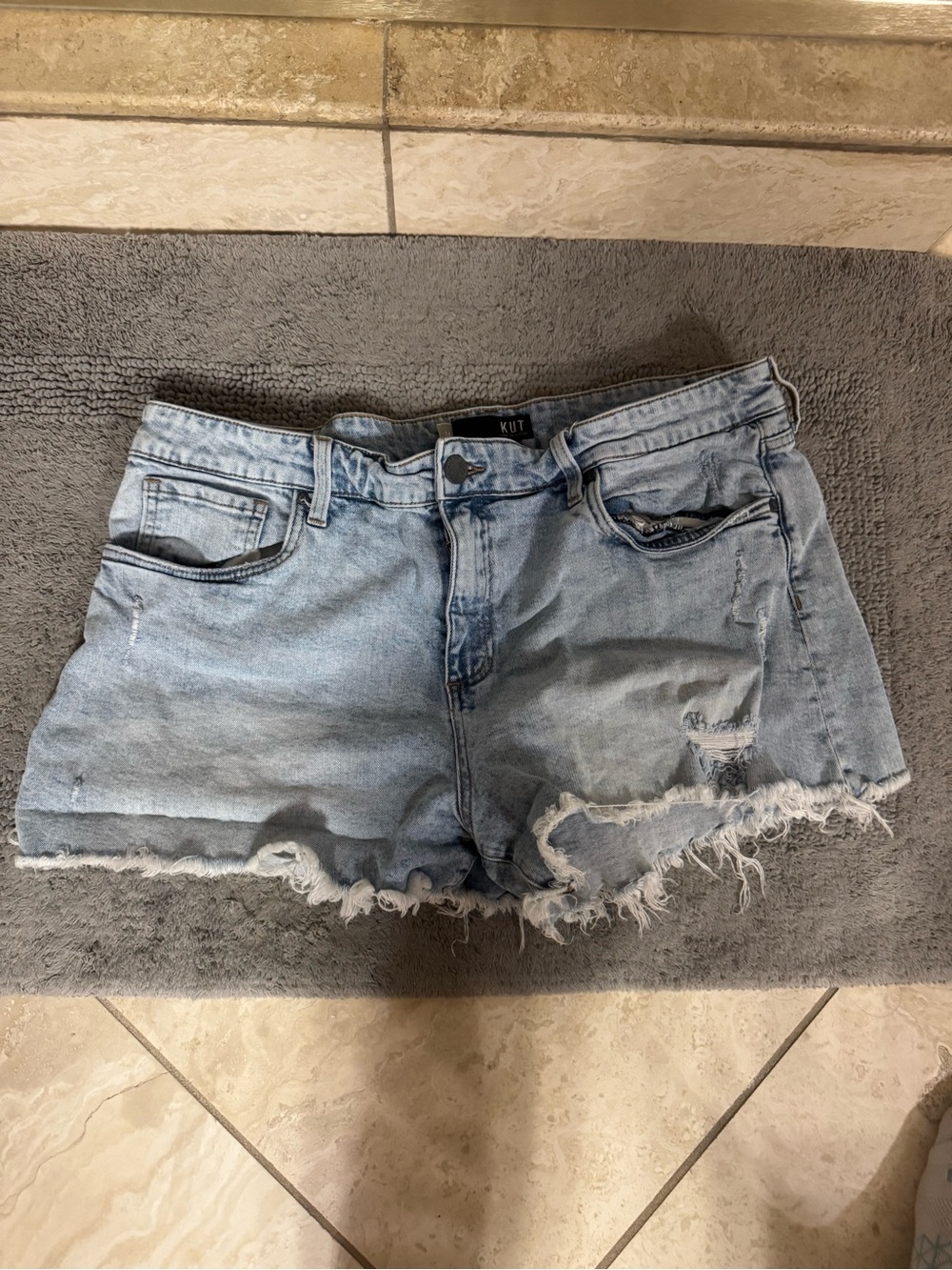 Kut from the Kloth Light Blue Frayed Hem Denim Shorts